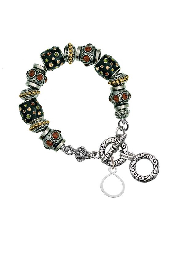 Silvertone Infinity Loop Fall Crystal Bead Charm Bracelet