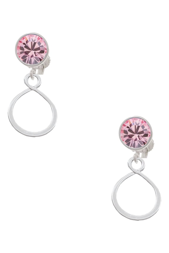 Silvertone Infinity Loop Pink Crystal Clip on Earrings