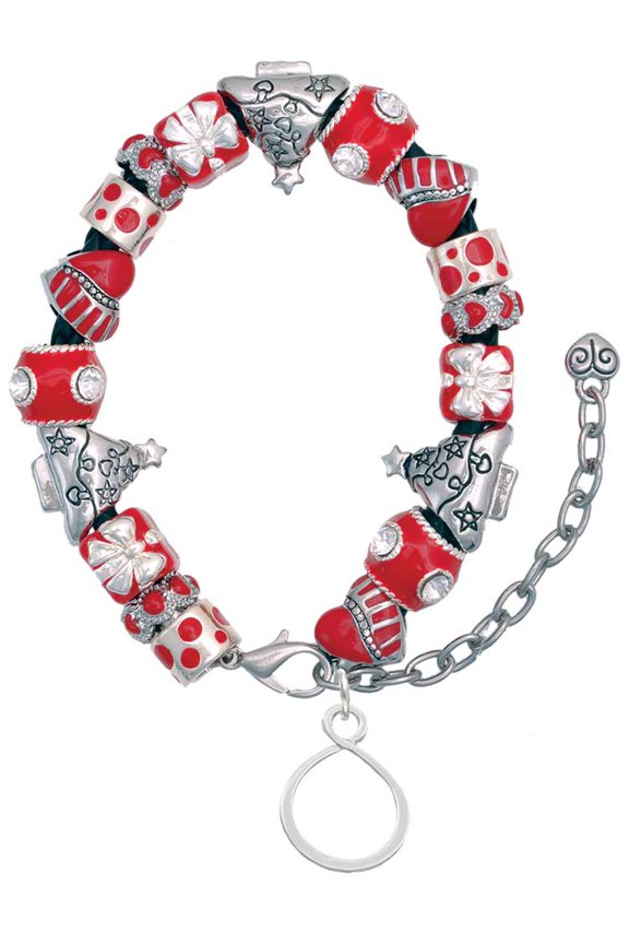 Silvertone Infinity Loop Red Christmas Bead Bracelet