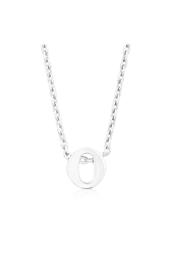 Silvertone Initial O Pendant - White Gold Rhodium Bonded - 18in. + 2in. Extender Chain Included