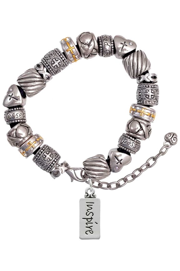 Silvertone Inspire Silver Tone Christian Bead Bracelet