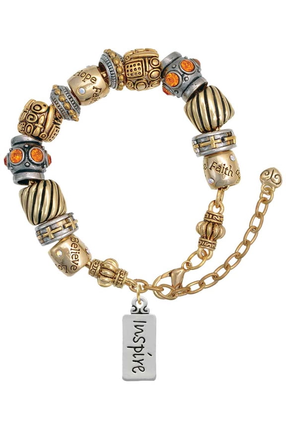 Silvertone Inspire Two Tone Christian Bead Bracelet