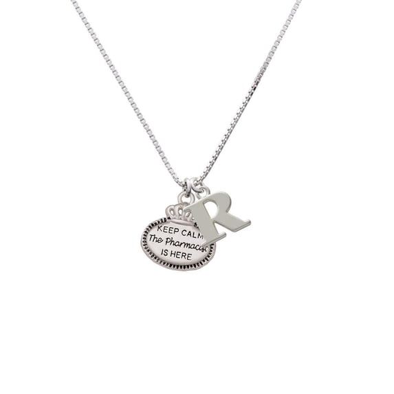 Silvertone Keep Calm The Pharmacist is Here - R - Initial Necklace