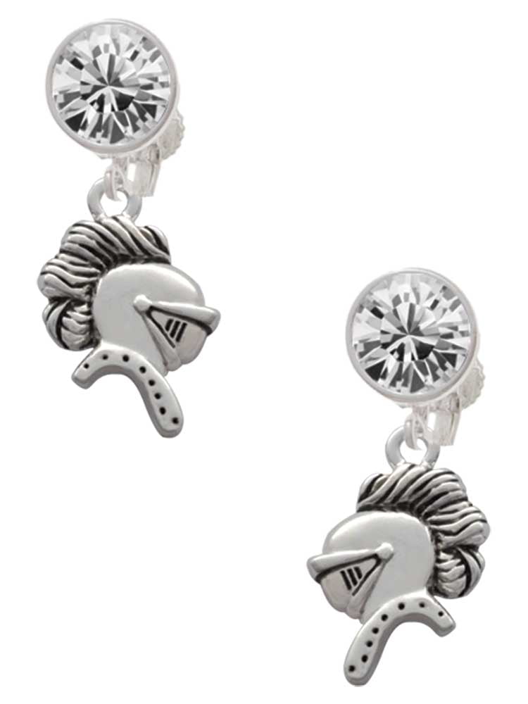 Silvertone Knight - Mascot Clear Crystal Clip On Earrings