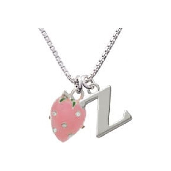 Silvertone Large 3-D Pink Strawberry with Crystals Capital Initial Z Necklace