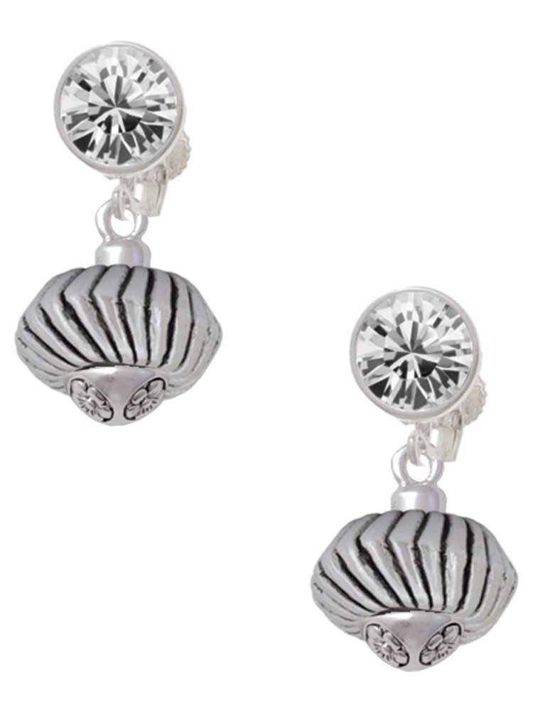 Silvertone Large Angled Rope Spinner Clear Crystal Clip On Earrings
