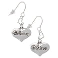 thumbnail image 1 of Silvertone Large Believe with Ribbon Heart Heart French Earrings, 1 of 1