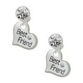thumbnail image 1 of Silvertone Large ''Best Friend'' Heart Clear Crystal Clip On Earrings, 1 of 3