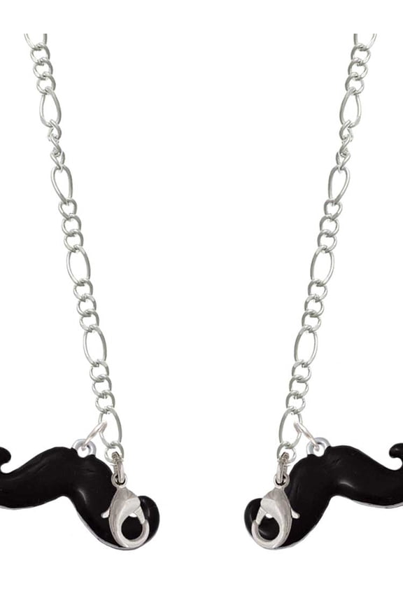 Silvertone Large Black Enamel Mustache Silvertone Face Mask Necklace