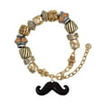 thumbnail image 1 of Silvertone Large Black Enamel Mustache Two Tone Christian Bead Bracelet, 1 of 4