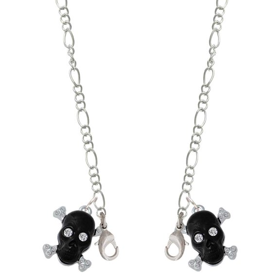 Silvertone Large Black Resin Skull with Clear Crystals Silvertone Face Mask Necklace
