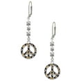 thumbnail image 1 of Silvertone Large Brown Cheetah Print Peace Sign Crystal Madison Leverback Earrings, 1 of 2