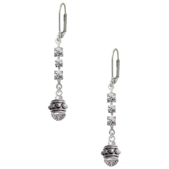 Silvertone Large Bullets Spacer Spinner Crystal Madison Leverback Earrings