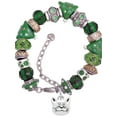 thumbnail image 1 of Silvertone Large Cat Face Green Christmas Bead Bracelet, 1 of 4