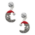 thumbnail image 1 of Silvertone Large Crescent Moon Santa Face Clear Crystal Clip On Earrings, 1 of 3