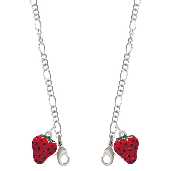 Silvertone Large Enamel Strawberry Silvertone Face Mask Necklace