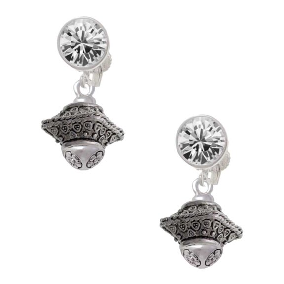 Silvertone Large Fancy Square with Rope Border Spinner Clear Crystal Clip On Earrings