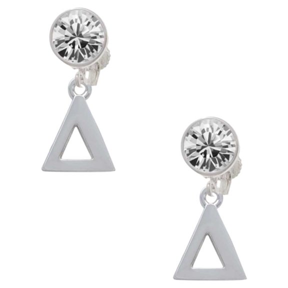 Silvertone Large Greek Letter - Delta - Clear Crystal Clip On Earrings