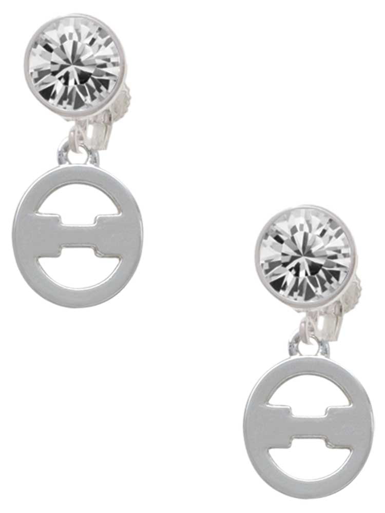 Silvertone Large Greek Letter - Theta - Clear Crystal Clip On Earrings