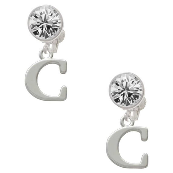 Silvertone Large Initial - C - Clear Crystal Clip On Earrings