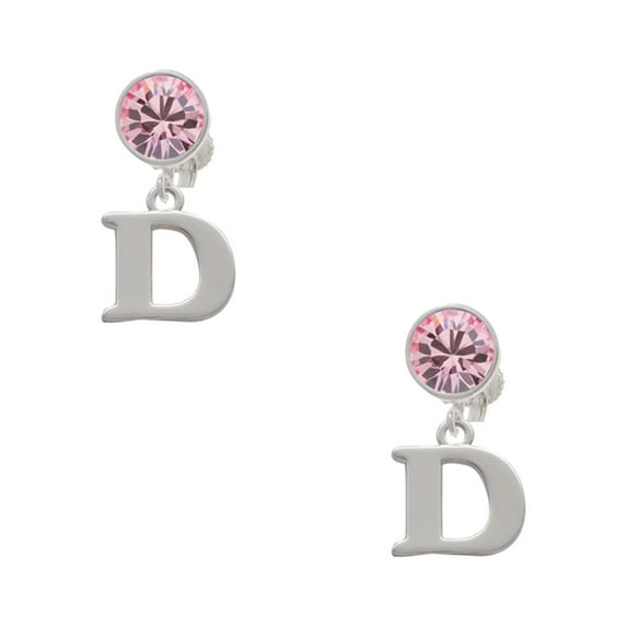 Delight Jewelry Silvertone Large Initial - D - Pink Crystal Clip on Earrings