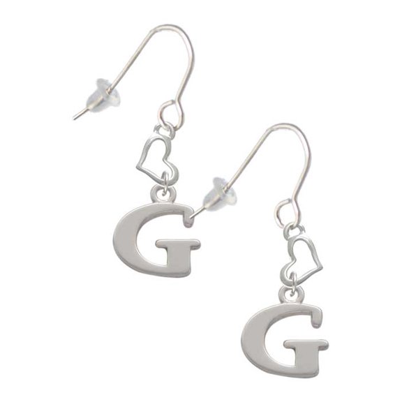 Silvertone Large Initial - G - Heart French Earrings