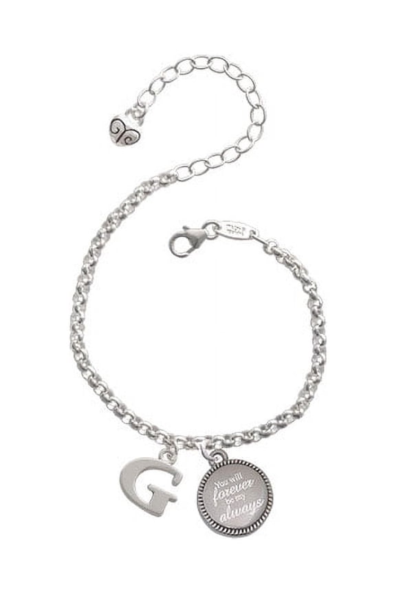 Silvertone Large Initial - G - You Will Forever Be My Always Engraved Bracelet