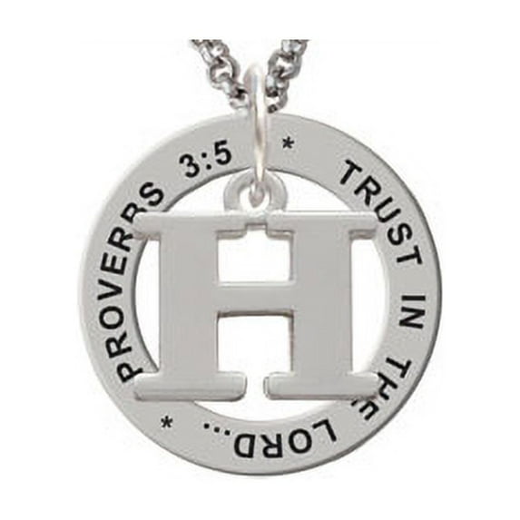 Silvertone Large Initial - H - Proverbs 3:5 Affirmation Ring Necklace