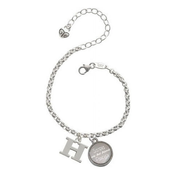 Silvertone Large Initial - H - Sisters Are Best Friends Forever Engraved Bracelet