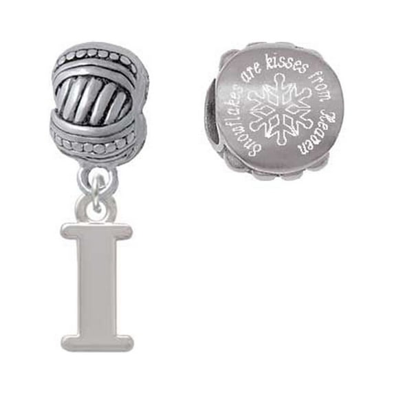 Silvertone Large Initial - I - Snowflakes are Kisses from Heaven Charm Beads (Set of 2)