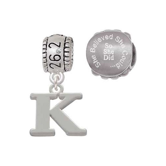 Silvertone Large Initial - K - 26.2 Marathon Run She Believed She Could Charm Beads (Set of 2)