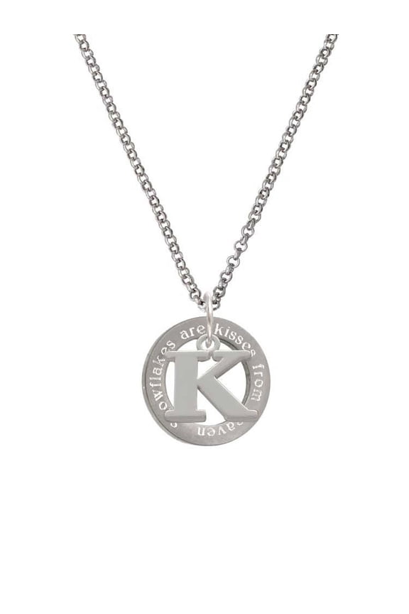 Silvertone Large Initial - K - Snowflakes are Kisses Affirmation Ring Necklace