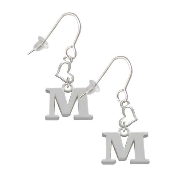 Silvertone Large Initial - M - Heart French Earrings