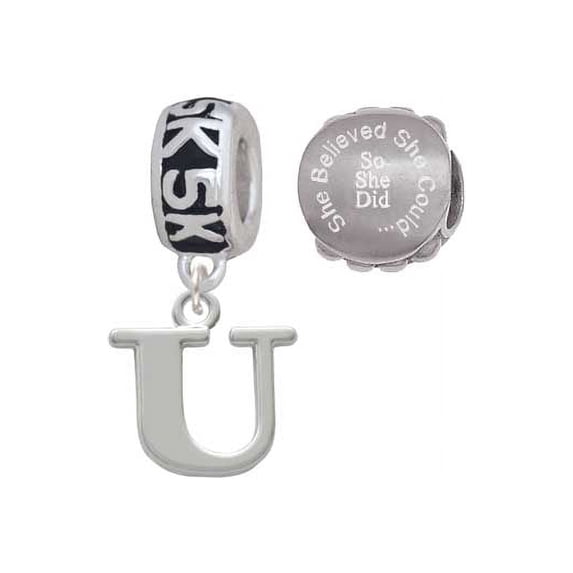 Silvertone Large Initial - U - 5K Run She Believed She Could Charm Beads (Set of 2)