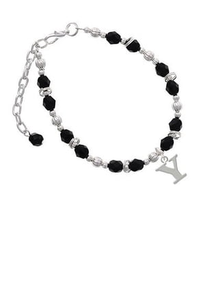 Silvertone Large Initial - Y - Black Beaded Bracelet