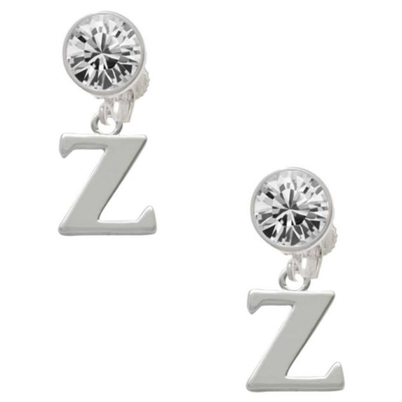 Silvertone Large Initial - Z - Clear Crystal Clip On Earrings