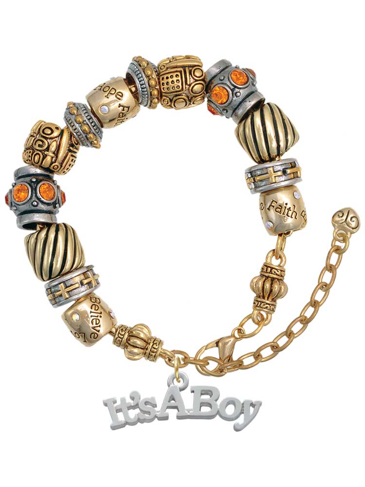 Silvertone Large ''It's a Boy'' Two Tone Christian Bead Bracelet