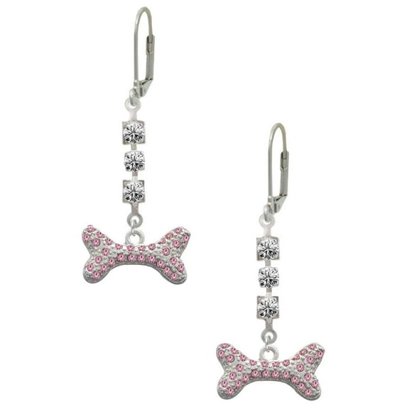 Silvertone Large Light Pink Crystal Dog Bone Crystal Madison Leverback Earrings