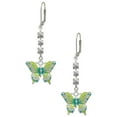 thumbnail image 1 of Silvertone Large Lime Green & Blue Butterfly Crystal Madison Leverback Earrings, 1 of 2