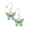 thumbnail image 1 of Silvertone Large Lime Green & Blue Butterfly Heart French Earrings, 1 of 4