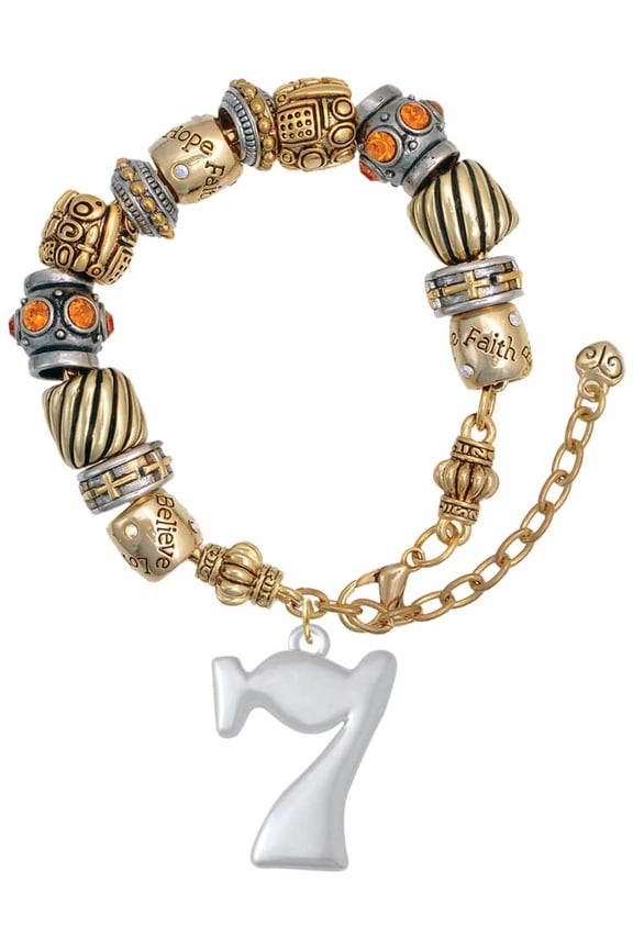 Silvertone Large Lucky 7 Two Tone Christian Bead Bracelet
