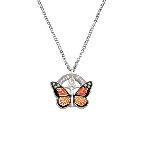 Silvertone Large Monarch Butterfly with 6 AB Crystals Happy Hanukkah Affirmation Ring Necklace