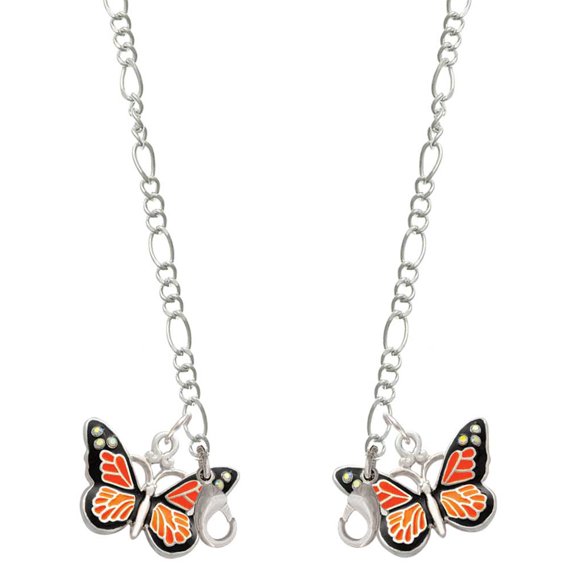 Silvertone Large Monarch Butterfly with 6 AB Crystals Silvertone Face Mask Necklace