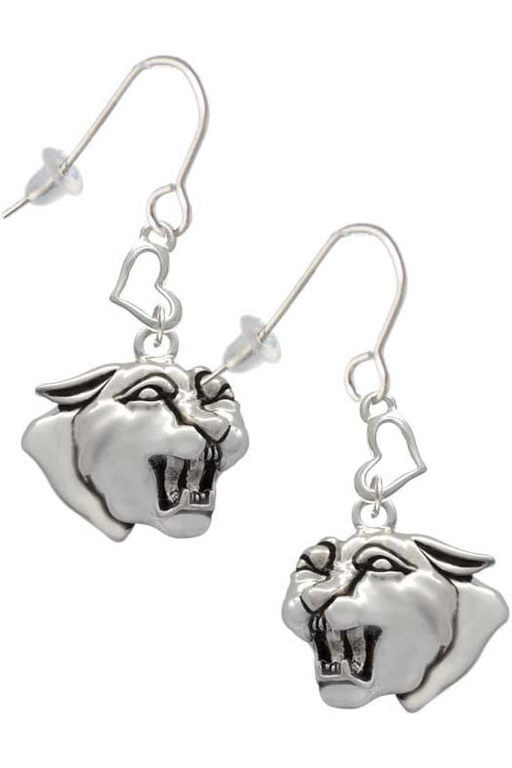 Silvertone Large Panther - Mascot Heart French Earrings