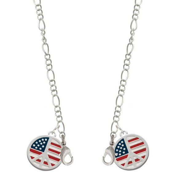 Silvertone Large Peace Sign with USA Flag Silvertone Face Mask Necklace