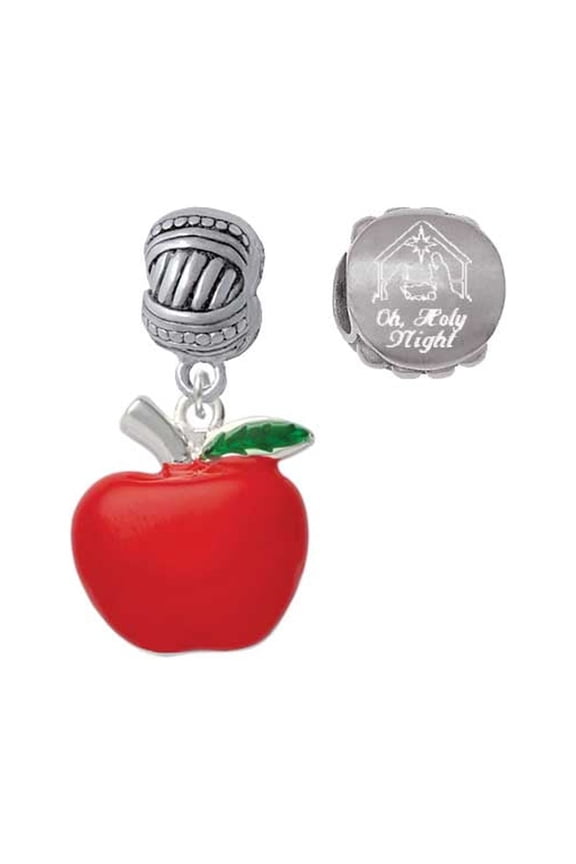 Silvertone Large Red Apple Come Let us Adore Him Charm Beads (Set of 2)