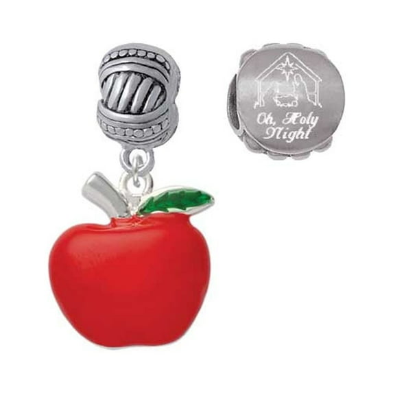 Silvertone Large Red Apple Come Let us Adore Him Charm Beads (Set of 2)