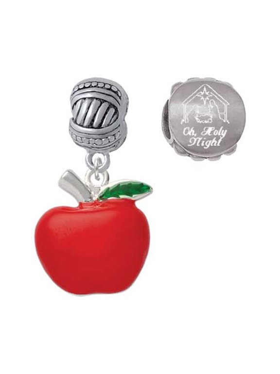 Silvertone Large Red Apple Come Let us Adore Him Charm Beads (Set of 2)