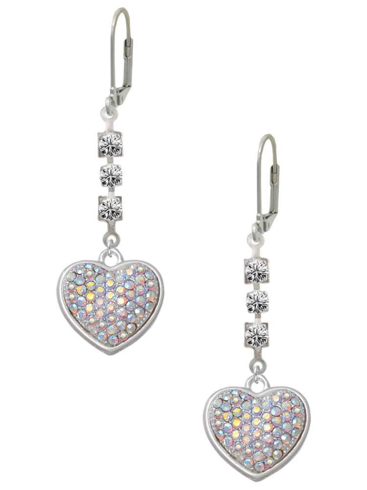 Silvertone Large Rounded Clear AB Oktant Crystal Heart Crystal Madison Leverback Earrings