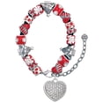 thumbnail image 1 of Silvertone Large Rounded Clear Oktant Crystal Heart Red Christmas Bead Bracelet, 1 of 4